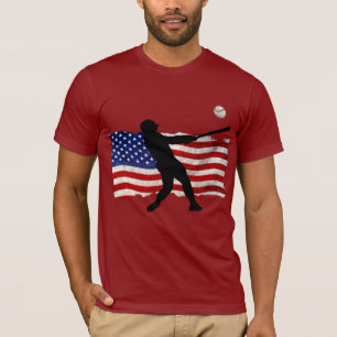 Baseball Player Sports Ball Game USA Flag T-Shirt