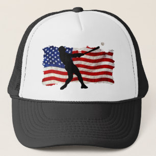 Baseball Player Sports Ball Game USA Flag Trucker Hat