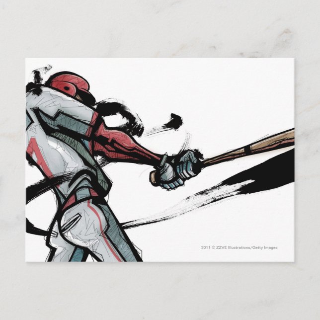 Baseball player swinging bat, side view postcard (Front)