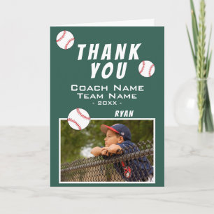Baseball Player Team Name Photo Coach Thank You Card