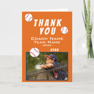Baseball Player Team Name Photo Coach Thank You Card