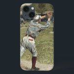 Baseball Player Thrown Out at Second Base iPhone 13 Case<br><div class="desc">This painting belongs in Ken Burns' baseball documentary! A player is thrown out at second as he hustles to reach the base. The perfect gift for the seamhead in your life!</div>