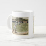 Baseball Player Thrown Out at Second Base Large Coffee Mug<br><div class="desc">This painting belongs in Ken Burns' baseball documentary! A player is thrown out at second as he hustles to reach the base. The perfect gift for the seamhead in your life!</div>