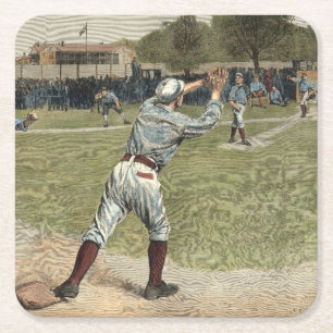 Baseball Player Thrown Out at Second Base Square Paper Coaster