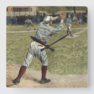 Baseball Player Thrown Out at Second Base Square Wall Clock