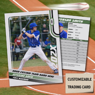 Baseball Player Trading Card Custom Green Grey 