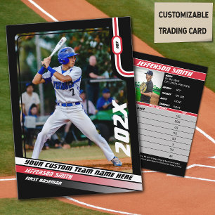 Baseball Player Trading Card Custom Red Gift 