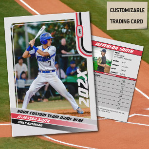 Baseball Player Trading Card Custom Red Grey