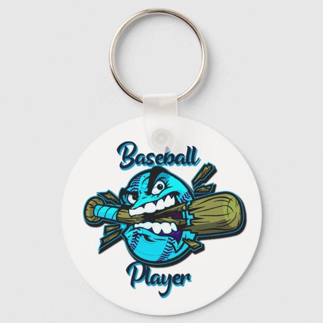 Baseball player trucker hat key ring (Front)