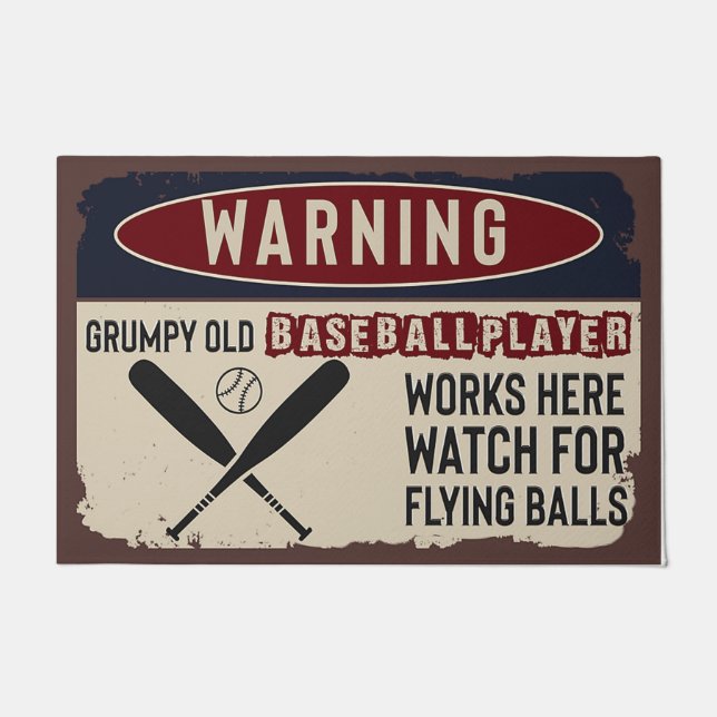 Baseball Player Welcome Mat,Funny Baseball Doormat (Front)