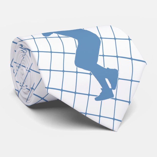 Baseball Player with Bat Blue Check Necktie (Rolled)