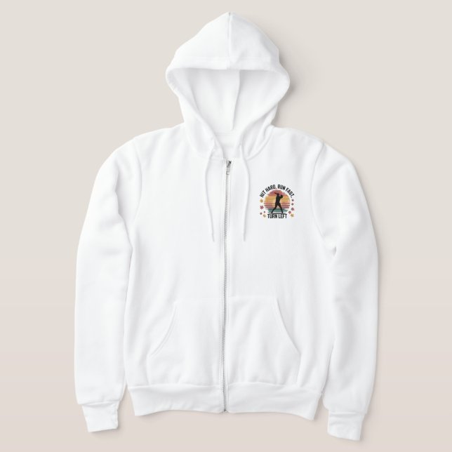 Baseball Players Hit Hard Run Fast Turn Left Hoodie (Laydown)