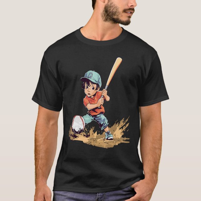 Baseball Playing Boy  Kids Baseball T-Shirt (Front)