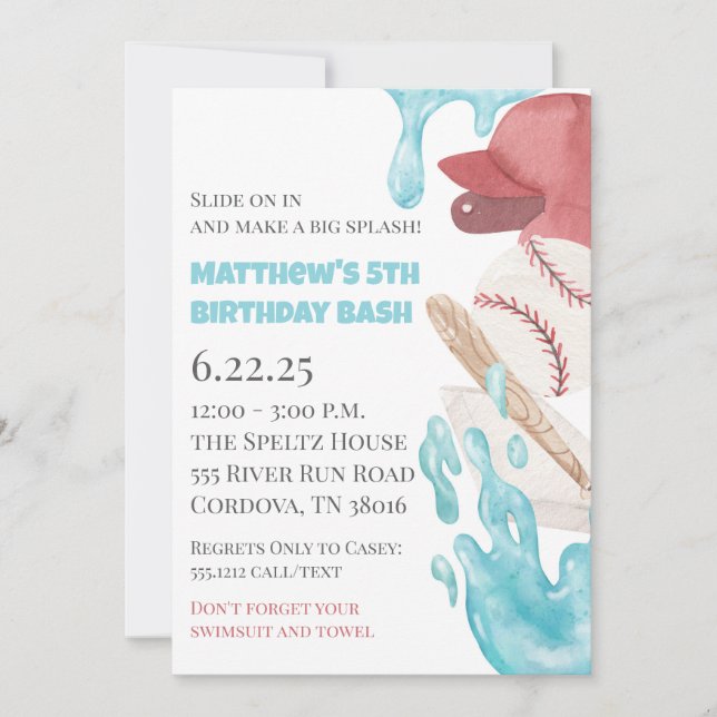 Baseball Pool Party Birthday Invitation (Front)