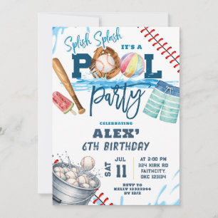 Baseball Pool Party Boy Birthday Invitation