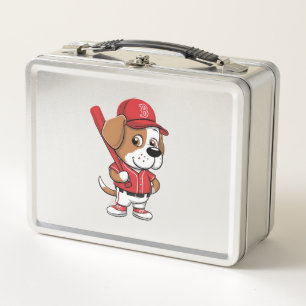 Baseball Puppy Cartoon Metal Lunch Box