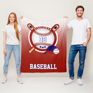 Baseball - Red and Dark Blue - DIY Text Fleece Blanket
