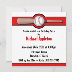 Baseball Red Birthday Invitations