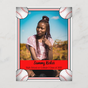 Baseball Red & Black Graduation Announcement Postcard