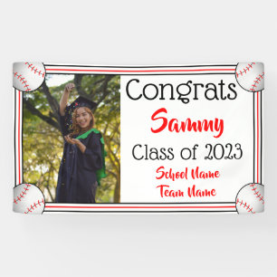 Baseball Red & Black One Photo Graduation Banner