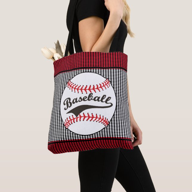 Baseball Red Black Print Tote Bag (Close Up)