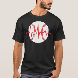 Baseball Red Heartbeat Frequency Sport Player Whit T-Shirt