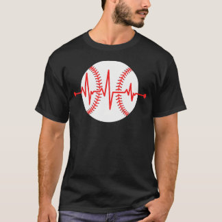 Baseball Red Heartbeat Frequency Sport Player Whit T-Shirt