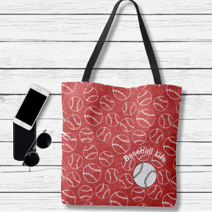 Baseball Red  Over All Print Bag