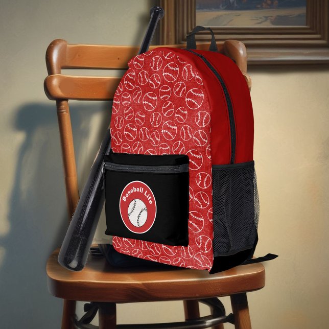 Baseball Red Print Printed Backpack (Creator Uploaded)