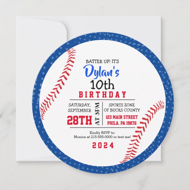 BASEBALL Red White Blue Birthday Party Invitation (Front)