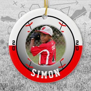 Baseball Red White Team Colors Ceramic Tree Decoration