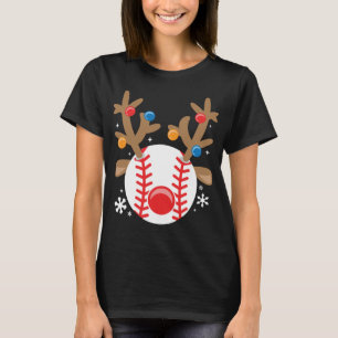 Baseball Reindeer Funny Christmas T-Shirt