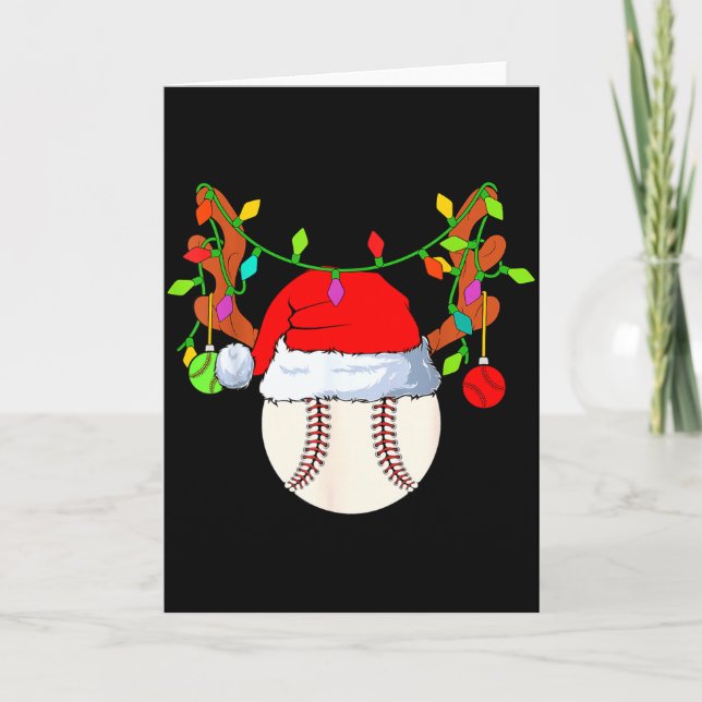 Baseball Reindeer Santa Hat Christmas  Card (Front)