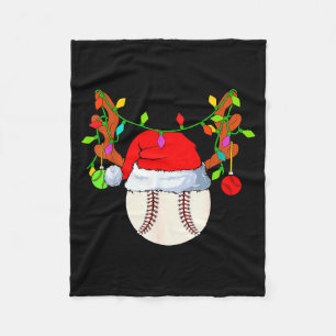 Baseball Reindeer Santa Hat Christmas Fleece Blanket