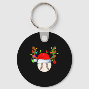 Baseball Reindeer Santa Hat Christmas Key Ring