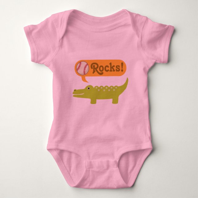 Baseball Rocks Alligator Baby Bodysuit (Front)