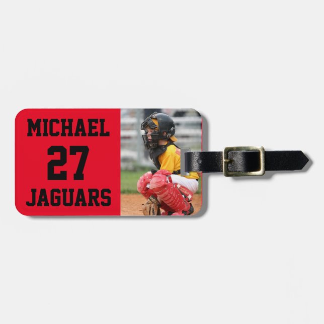 Baseball Rocks Photo Personalised Luggage Tag (Front Horizontal)