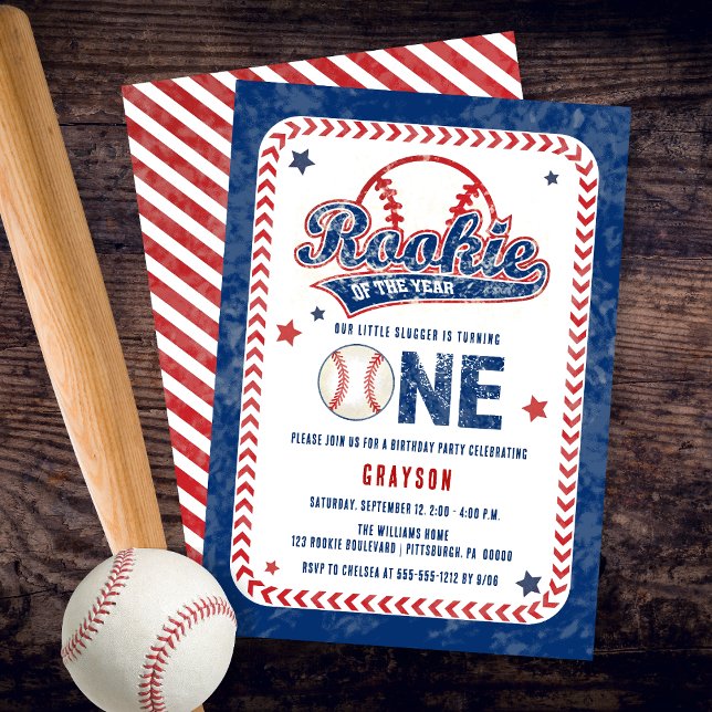 Baseball Rookie of the Year 1st Birthday Party Invitation (Baseball Rookie of the Year 1st Birthday Party Invitation)