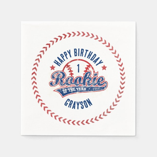 Baseball Rookie of the Year 1st Birthday Party Napkin (Front)