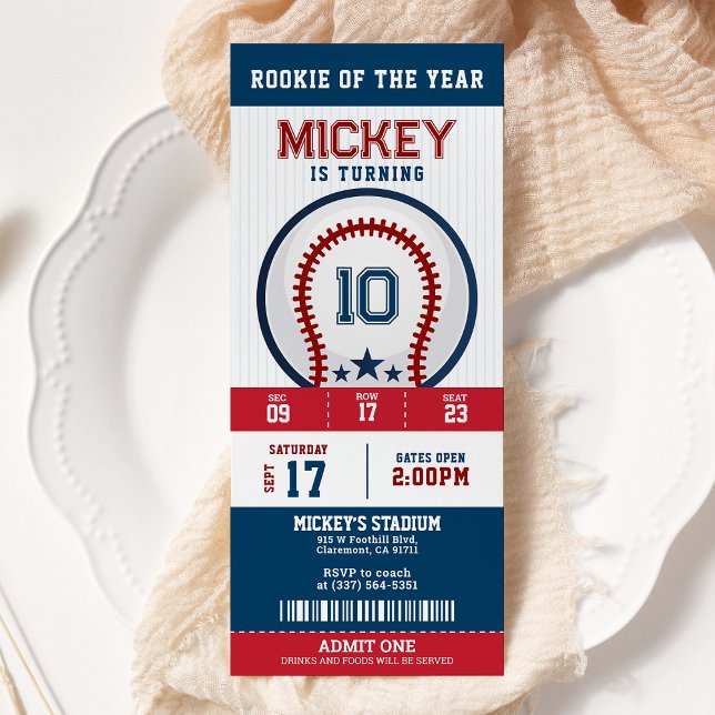 Baseball Rookie Of The Year Birthday Party Ticket Invitation (Creator Uploaded)