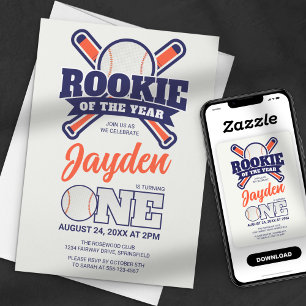 Baseball Rookie of the Year First Birthday Party Invitation