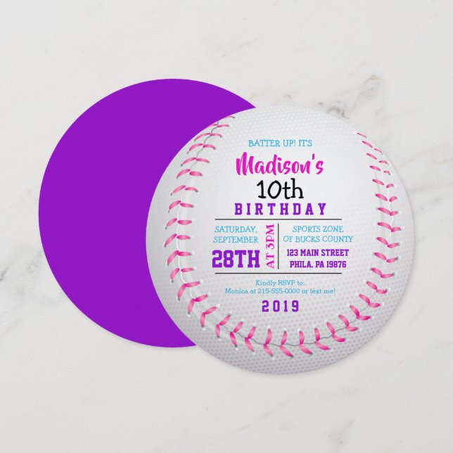BASEBALL ROUND Birthday Party Invitation (Front/Back)