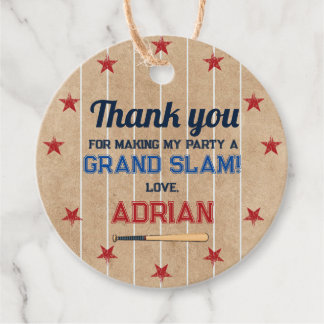 Baseball Round thank you Birthday Favour Tags