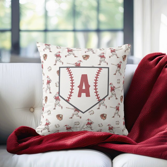 Baseball Santa Christmas Home Plate Monogram Cushion (Creator Uploaded)