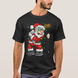 Baseball Santa Claus Christmas Tree Lights Pajama T-Shirt