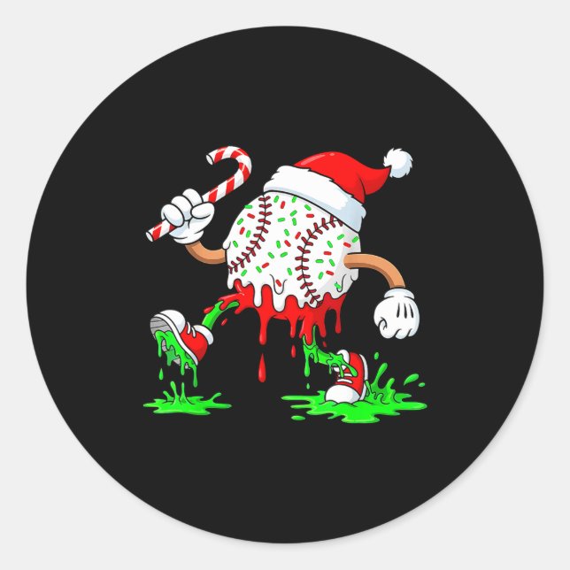 Baseball Santa Hat Christmas Ice Cream Drip Candy  Classic Round Sticker (Front)