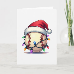 Baseball Santa Hat Holiday Lights Card