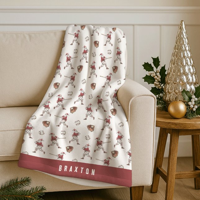 Baseball Santa Personalised Christmas Fleece Blanket (Creator Uploaded)