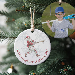 Baseball Santa Personalised Photo Ceramic Tree Decoration
