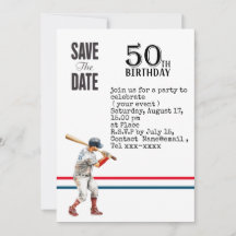 Baseball save the date 50th Birthday Party 
